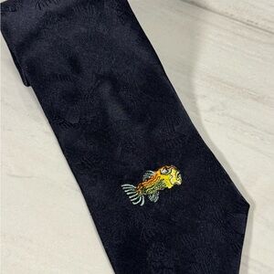 jerry garcia Elegant Black Fish Embroidered Tie